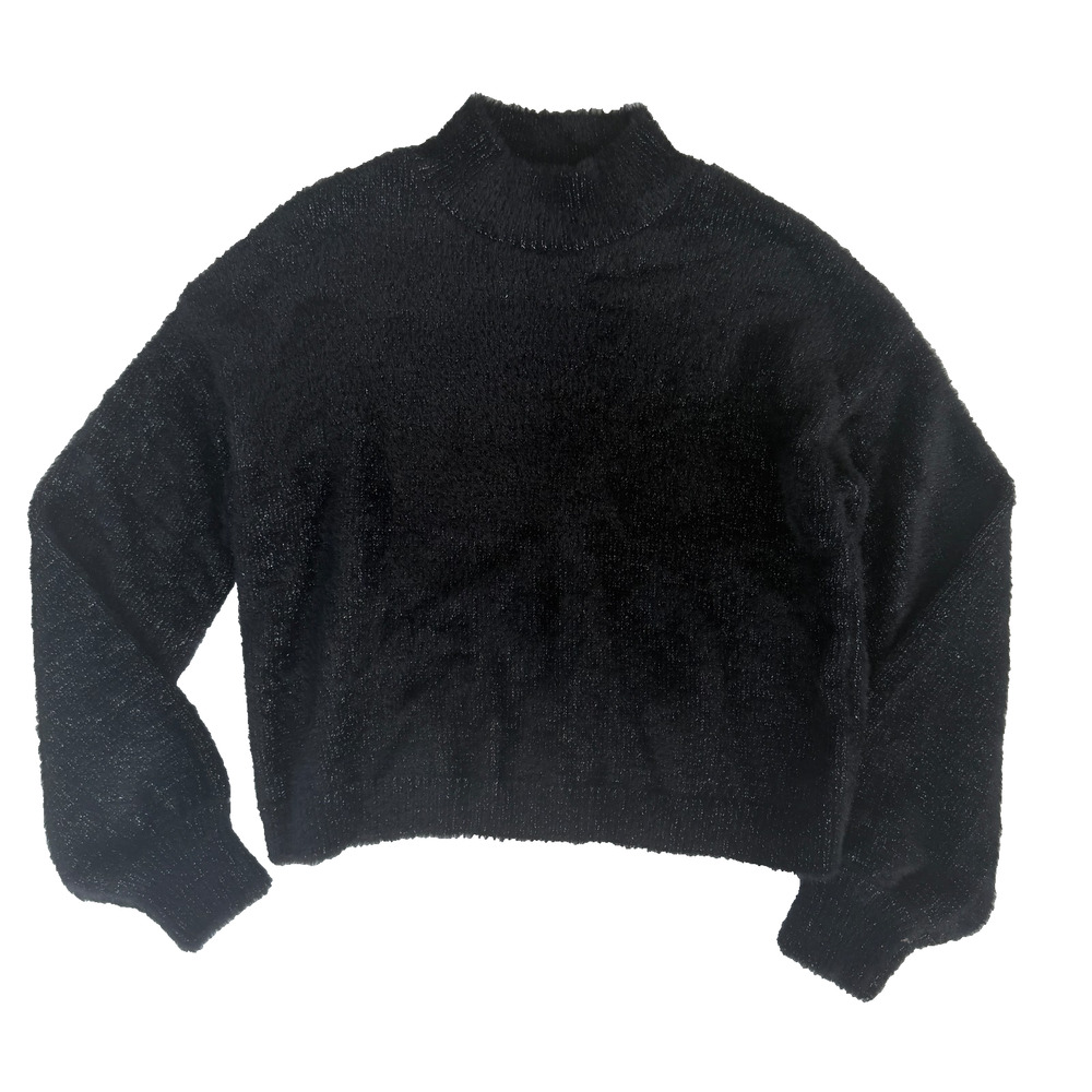 Wild Fable Mock Neck Sweater Women's Size Small Black Fuzzy Sparkle Pullover